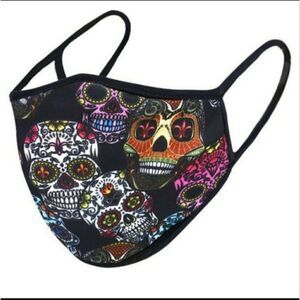 Black Sugar Skull Black Facemask